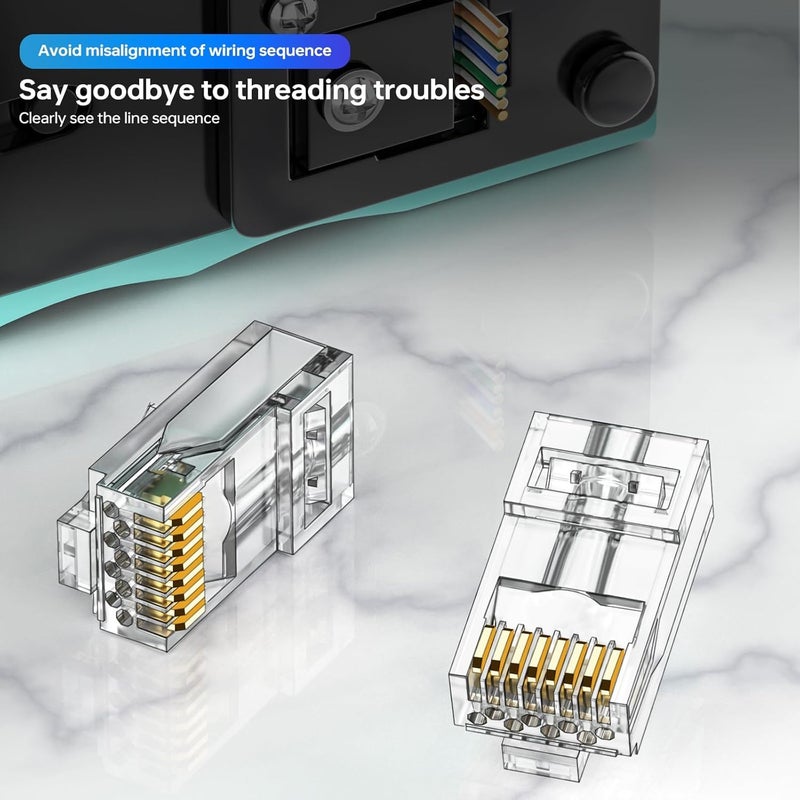 Cncob RJ45 Pass Through Connector Cat6 Connector 100 Pack Pass Through RJ45 UTP Direct Burial Gold Plated Ethernet Ends for Ethernet Cables - Image 4